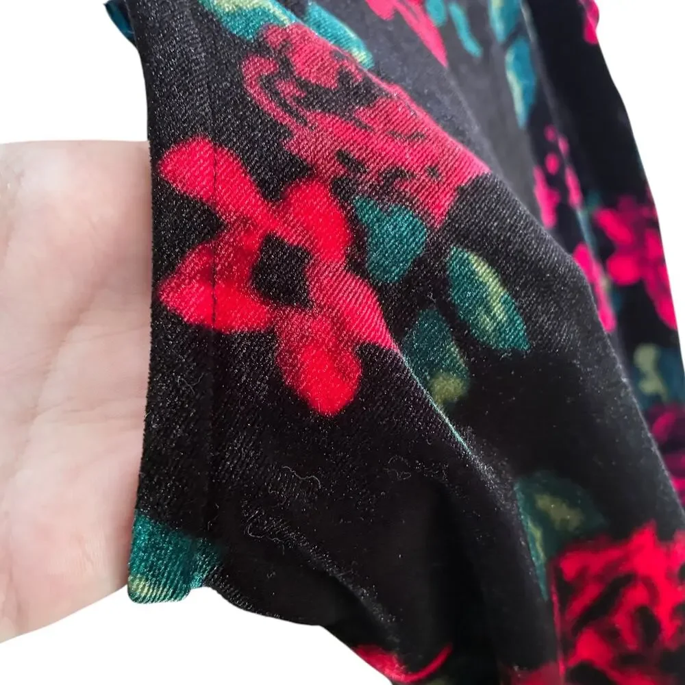 Art Class Girls Velvet Floral Slip Dress Black Red Roses Adjustable L 10/12